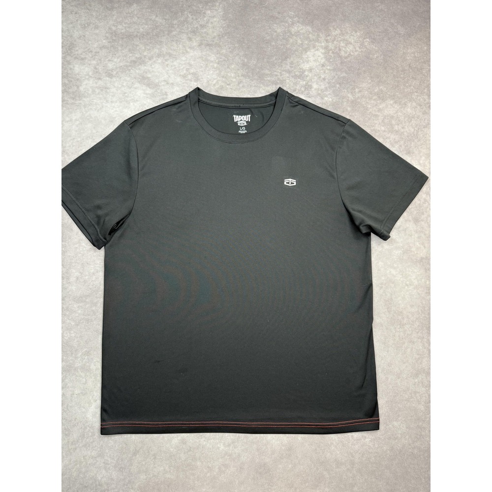 Tapout Shirt Mens Large Black Athletic Performance Tee Red Stitch Polyester Logo